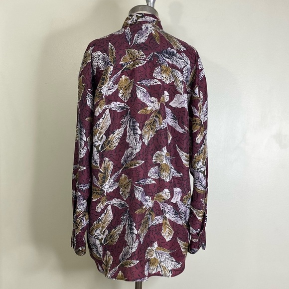 100% SILK FALL LEAVES SOFT BUTTON UP LONG SLEEVE BLOUSE SIZE LARGE UNISEX - Picture 5 of 14